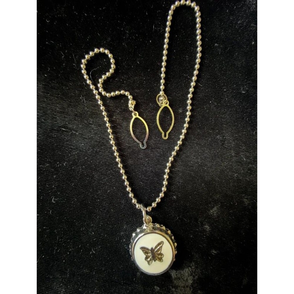 Silver Tone Butterfly Pendant Sweater Clip Necklace